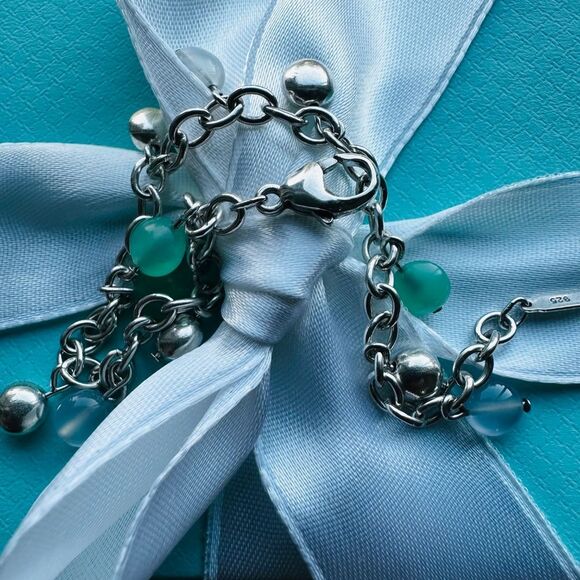 RARE Tiffany & Co Chrysoprase, Moonstone, Bead Bracelet, 6.9" - Picture 6 of 12